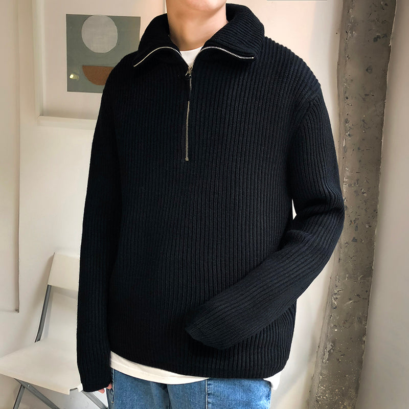 Maglione con cerniera alla moda in stile coreano a collo alto