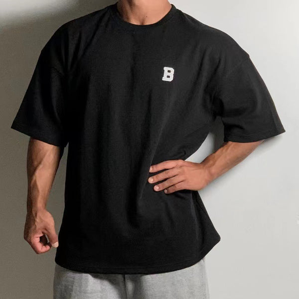 Men's Muscle Drop Shoulder Sports Fitness Loose Short Sleeve t-shirt
