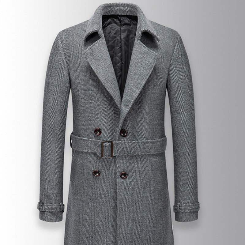 Men's Woolen Over The Knee Thickened trench Coat