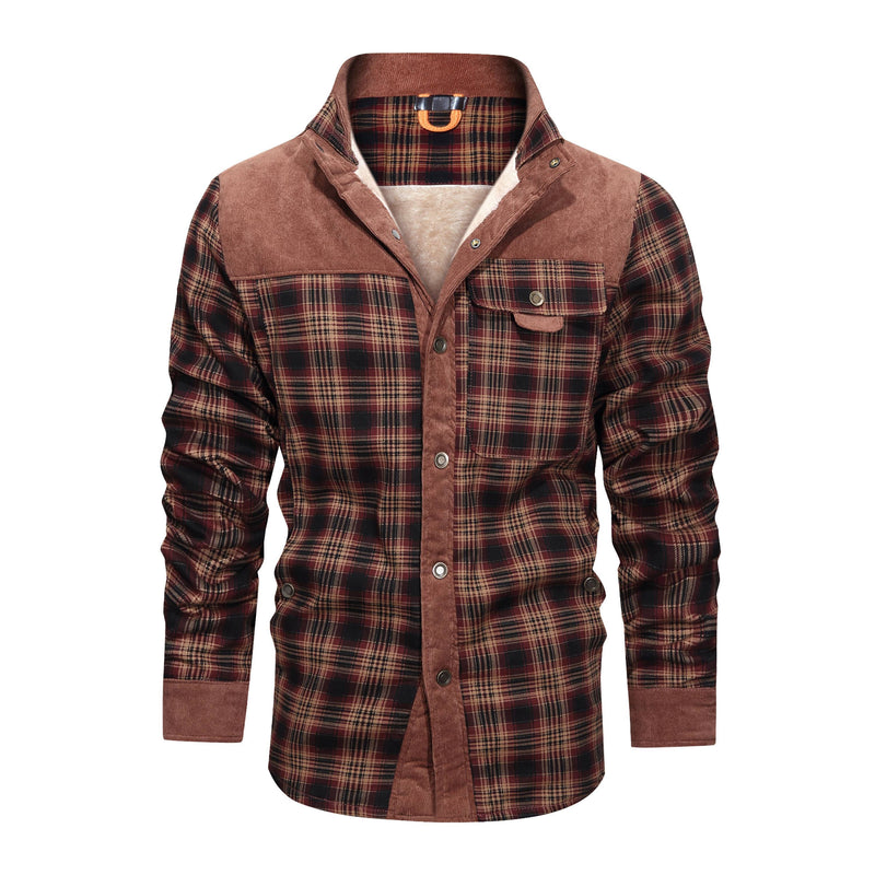 Thickened Shirt Jacket With Classic Plaid Fuzzy Fleece Lining