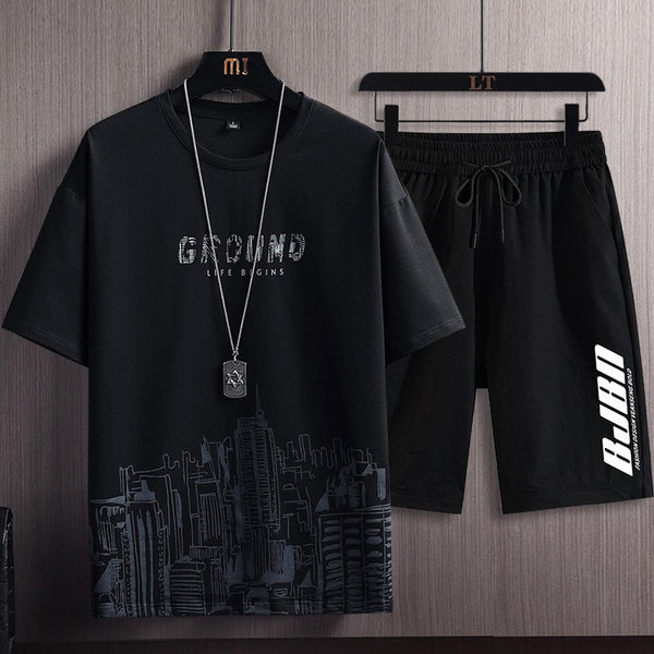 Printed Short-sleeved T-shirt Shorts Sports Two-piece Set
