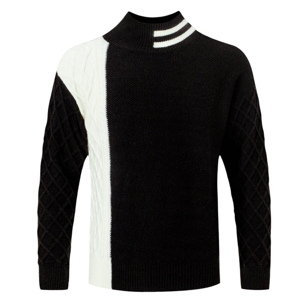 Men's Round Neck Multicolor Cable-knit Sweater