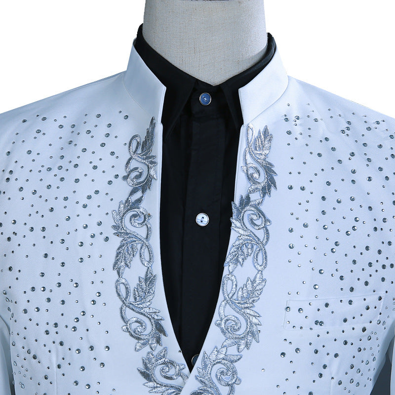 Men's Hot Flower Rhinestone Stand Collar Suit