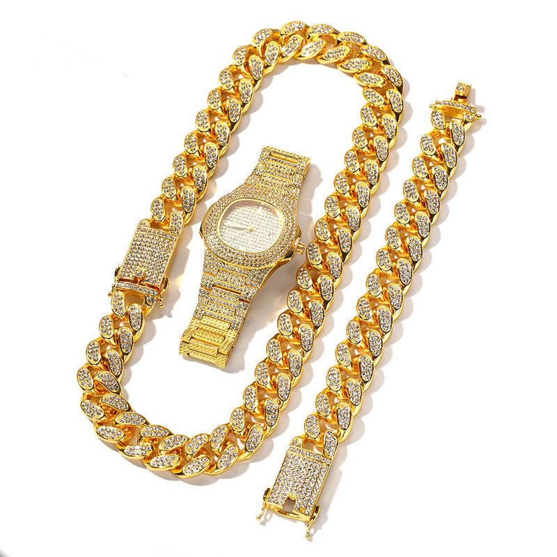 Diamond Full Watch Bracelet and necklace set