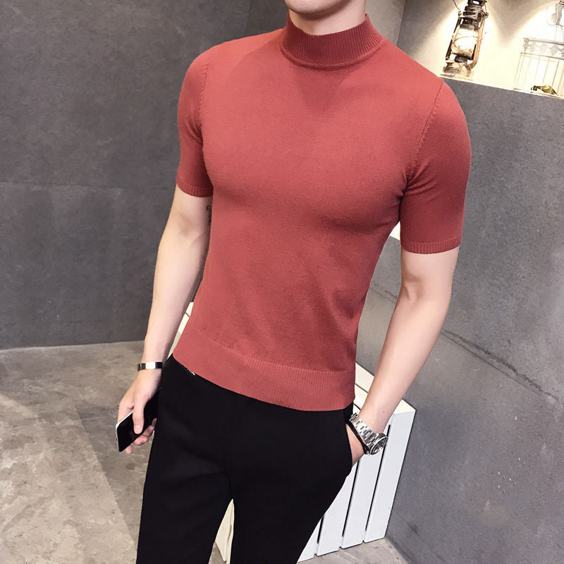 Men's Knitwear Half High Neck Youth Half Sleeve T-shirt