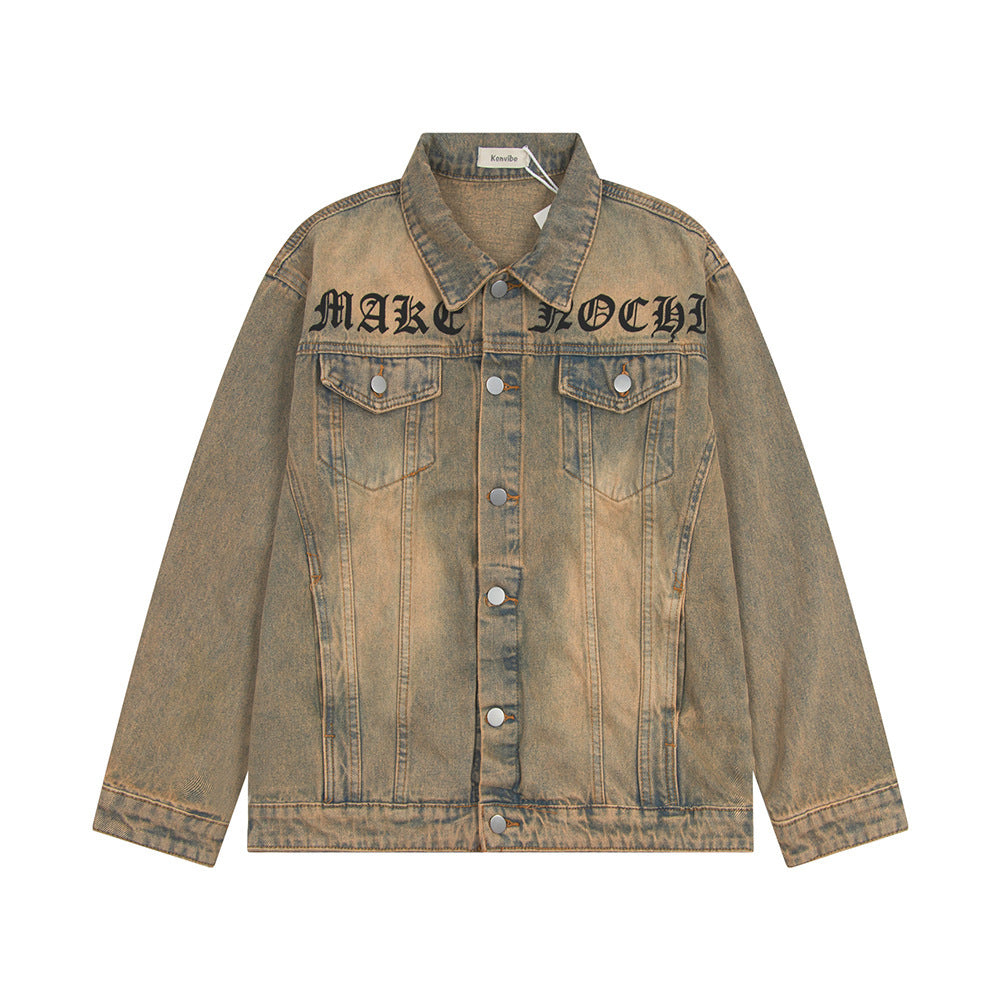 Giacca in denim con ricamo lettera gotica Punk Waste Soil