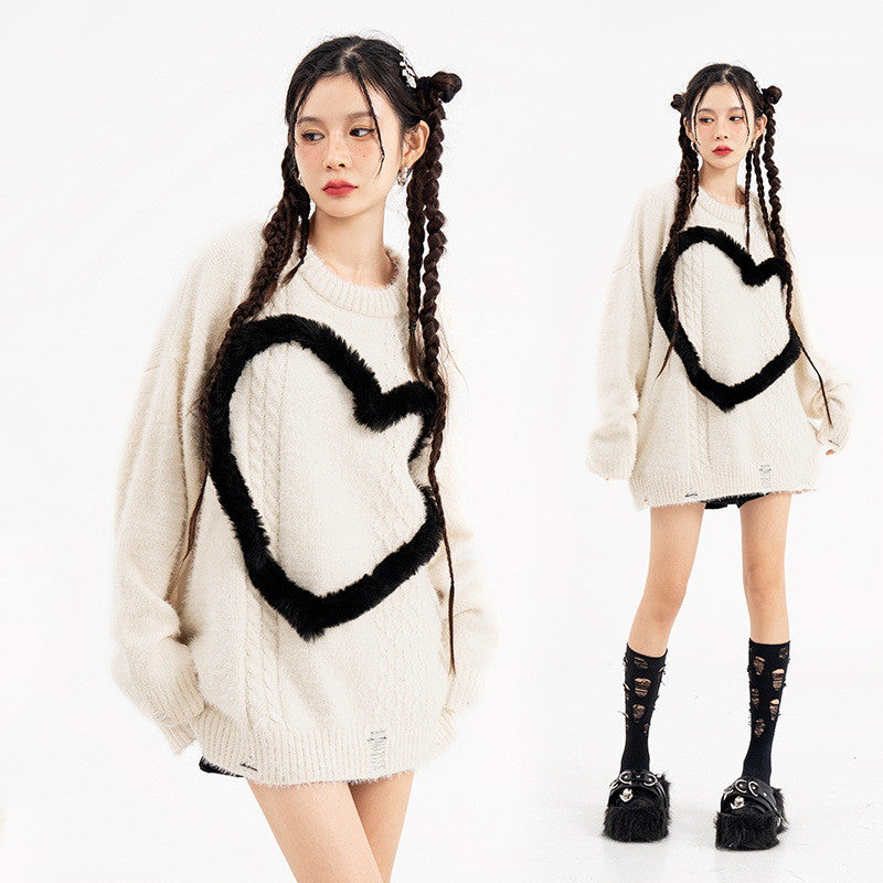 Three-dimensional Velvet Love Sweater