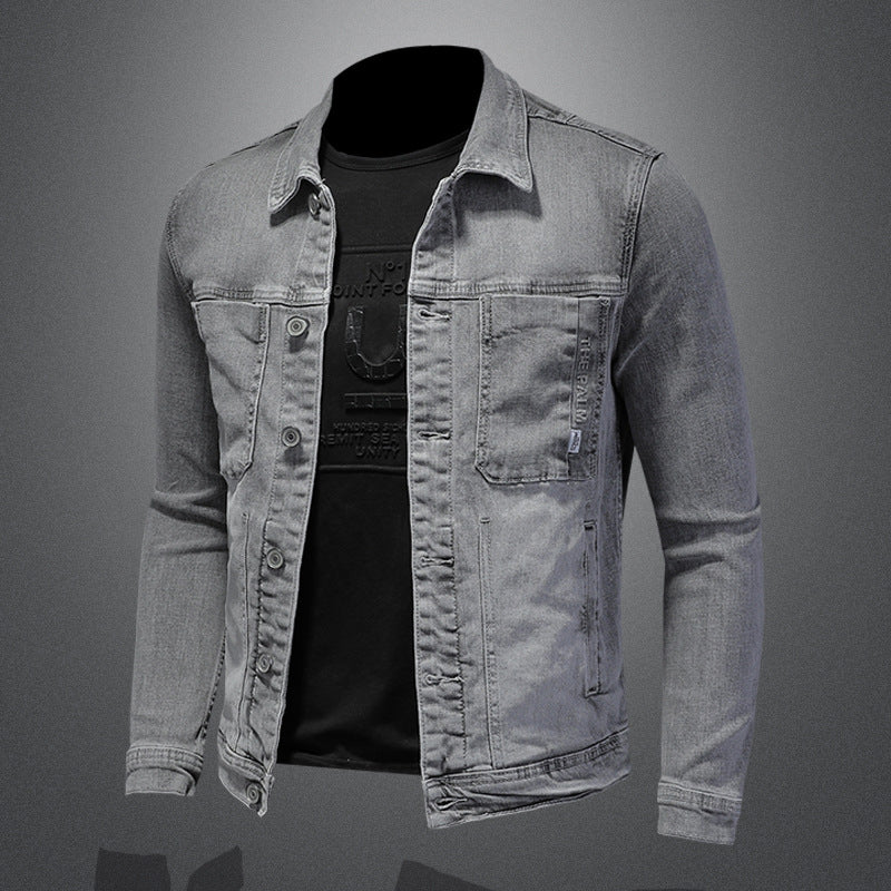 Personalized Smoke Gray High Elastic Denim Jacket For Men