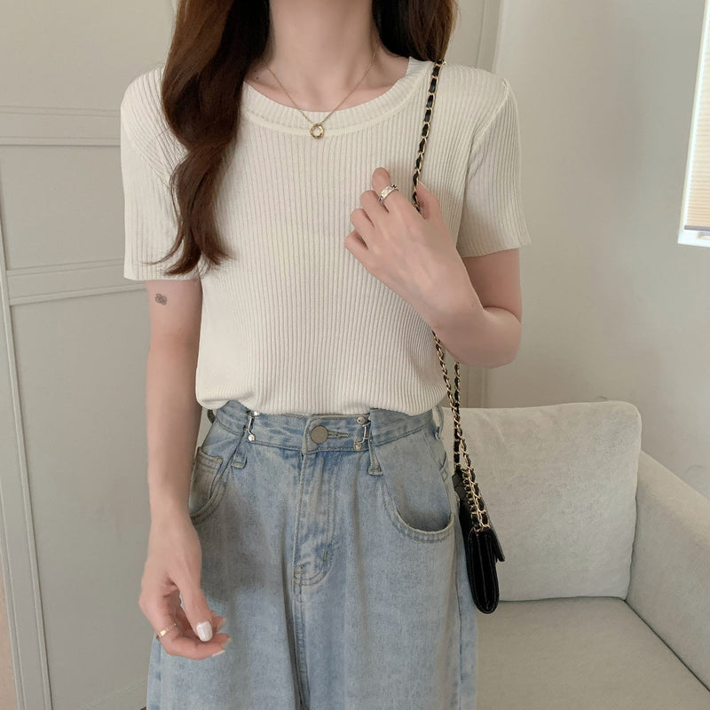 Ice Silk Knit Short Sleeve top