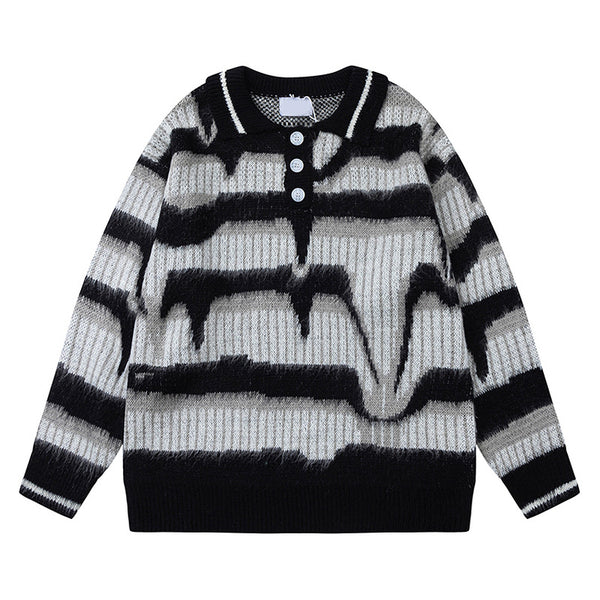 Men's Retro Contrast Striped Button Sweater