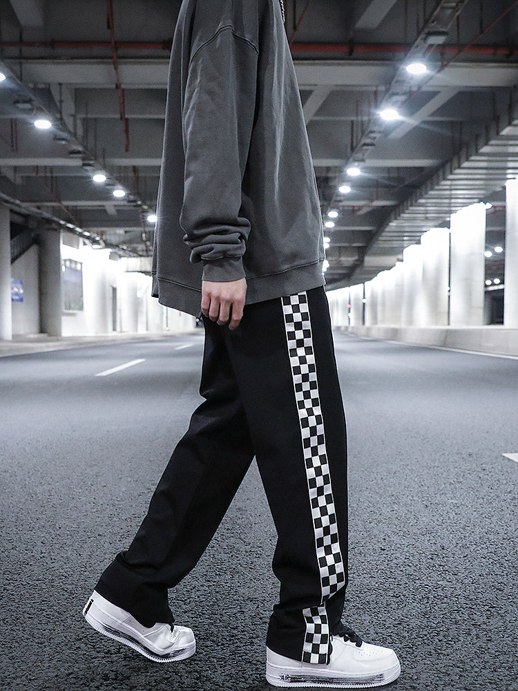 Checkerboard Side Split Straight Leg pants