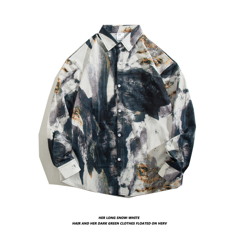 Men's Loose Retro Long-sleeved Floral Shirt