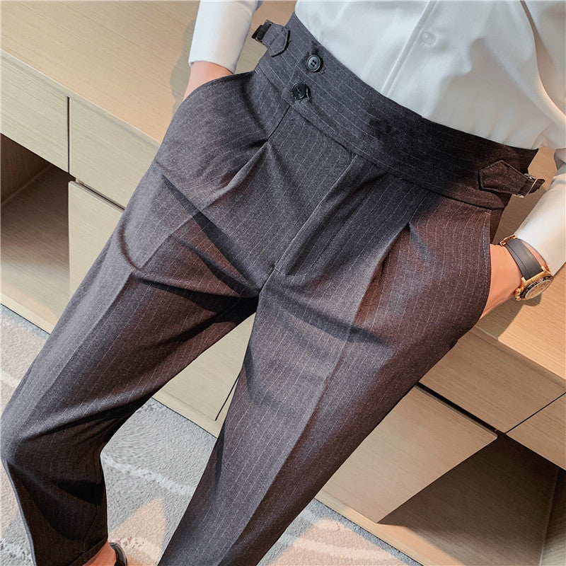 Men's Italian Striped High Waist Business Casual Pants