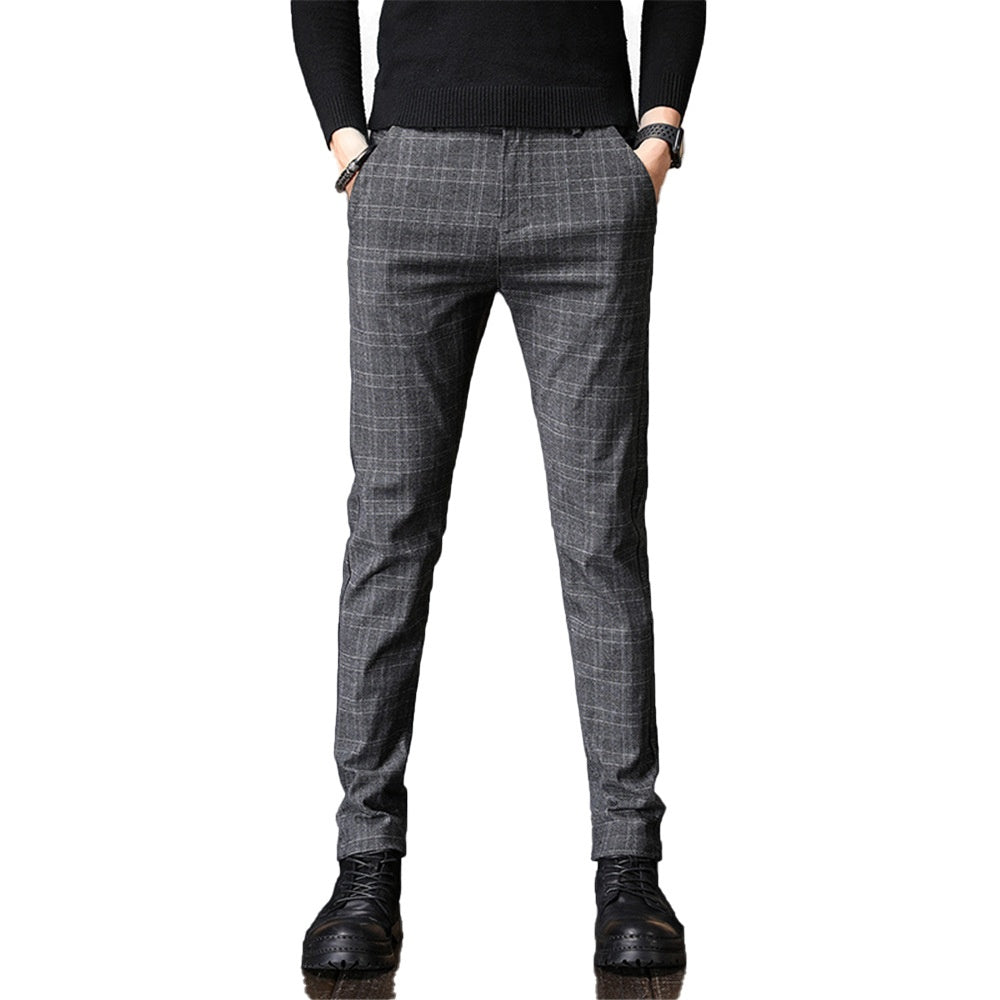 Plaid Brushed Casual Pants Men