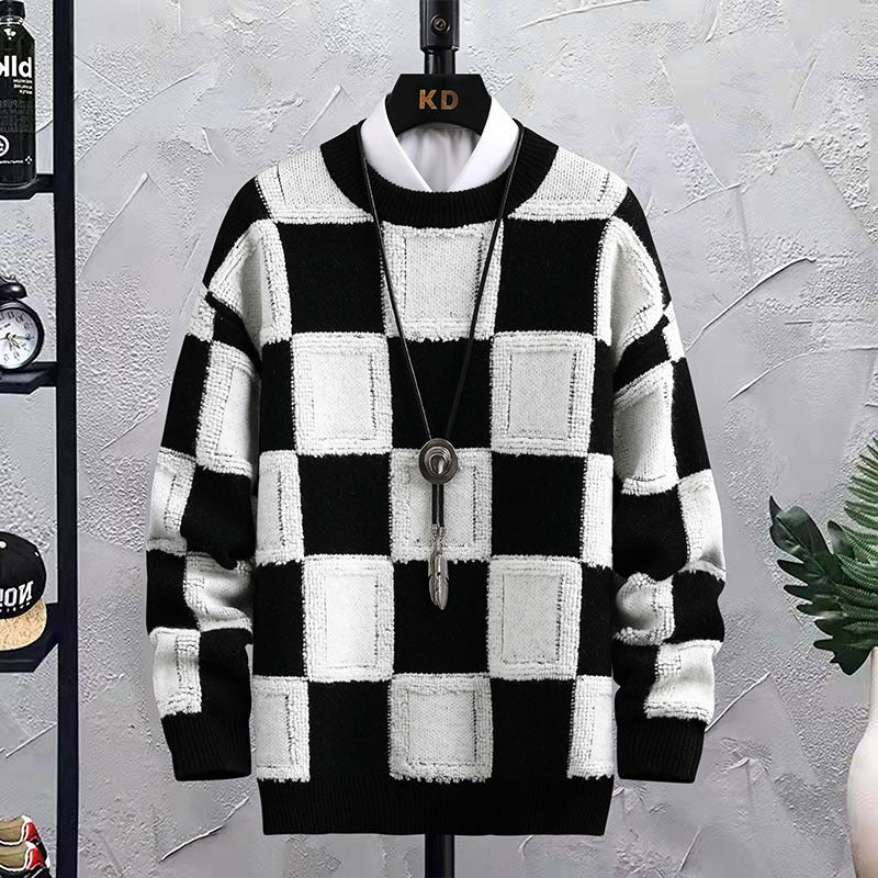 Men's Trendy Plaid Round Neck Sweater