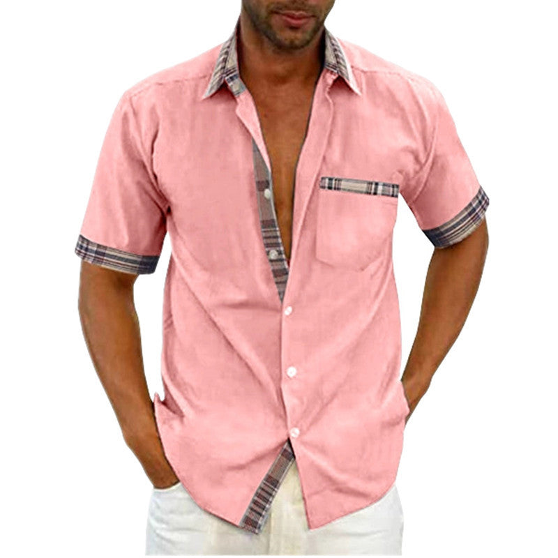 Men's Short Sleeve Contrast Button-Up summer Shirt