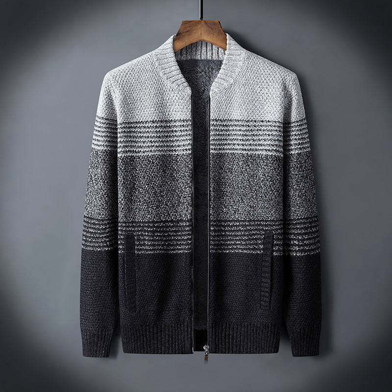 Men's Sweater Jacket With Contrast Stripes