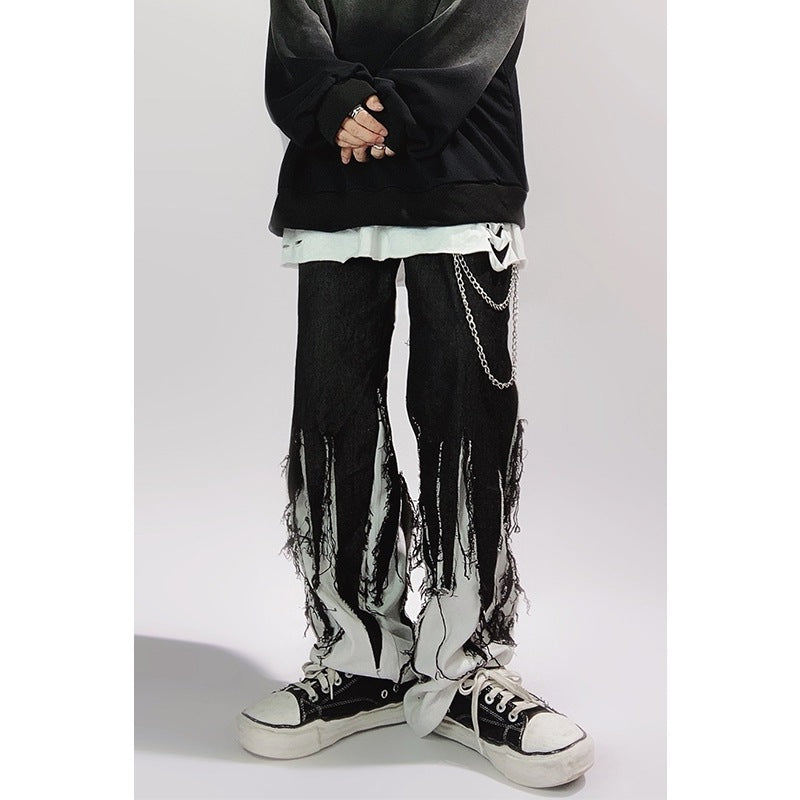 Loose Stitching Trousers High Street Wide Leg Pants Men