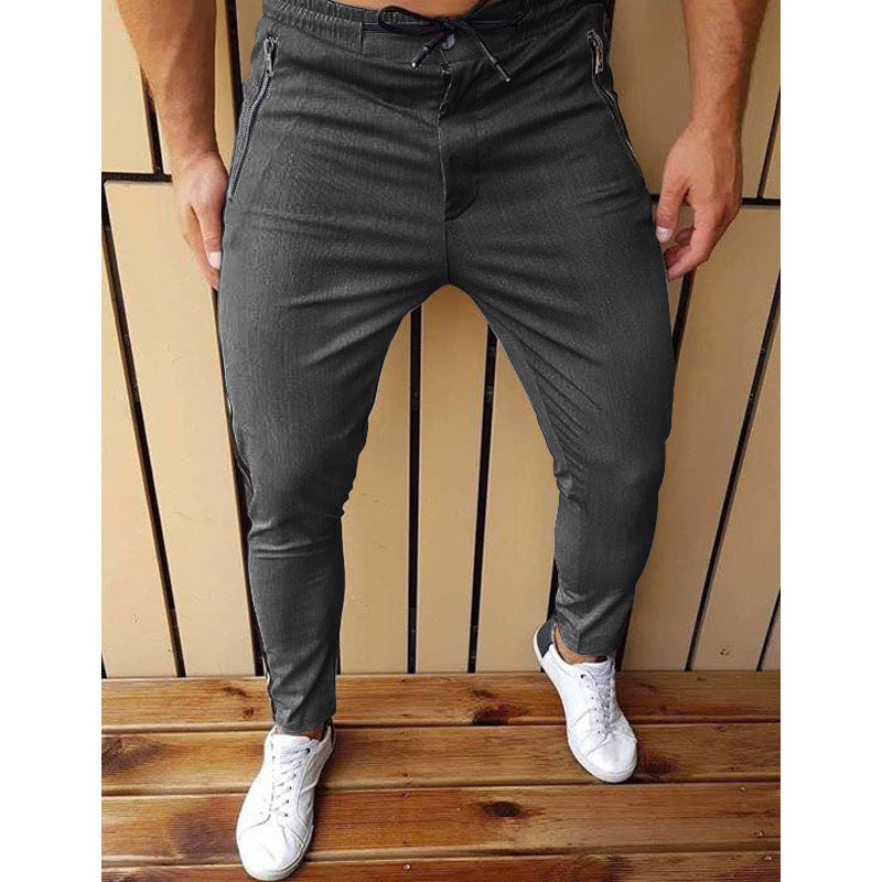 New Men's Zipper Tether Casual Men's Pants