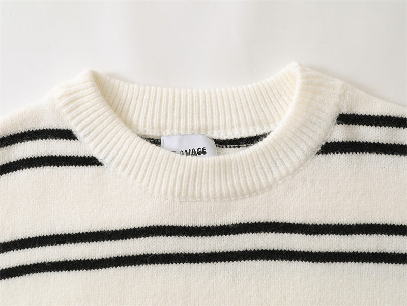 Men's Loose Striped Round Neck Knitted Sweater