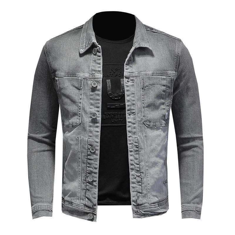 Personalized Smoke Gray High Elastic Denim Jacket For Men