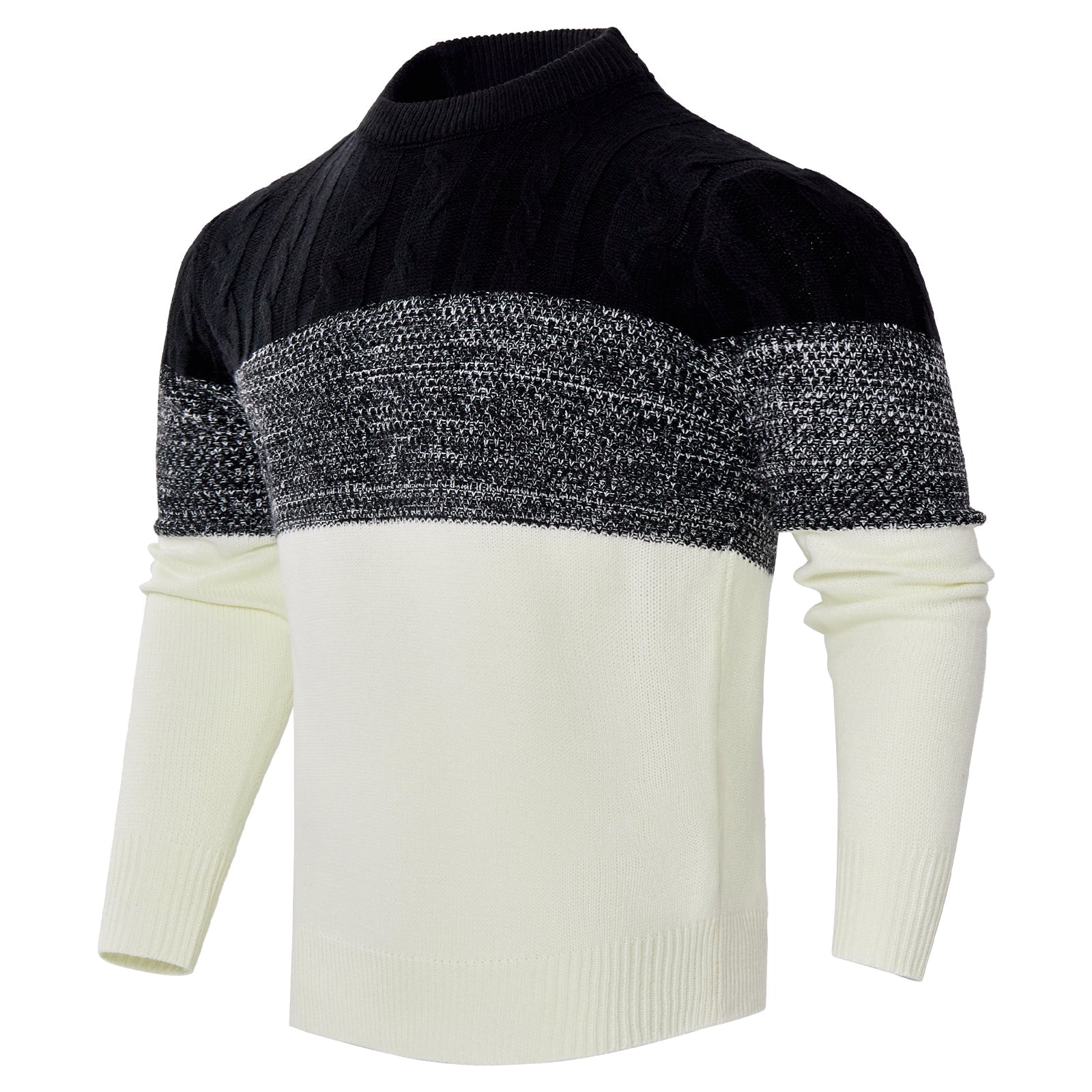 Maglione pullover casual da uomo a maniche lunghe con blocchi di colore e lavorazione a trecce