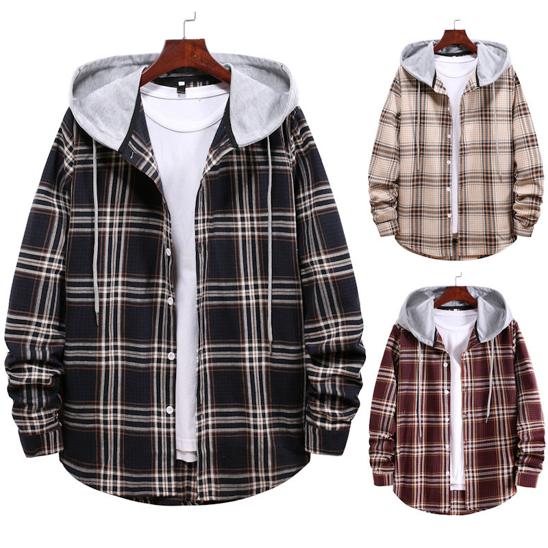 Plaid Shirt Men's Autumn Hooded Jacket