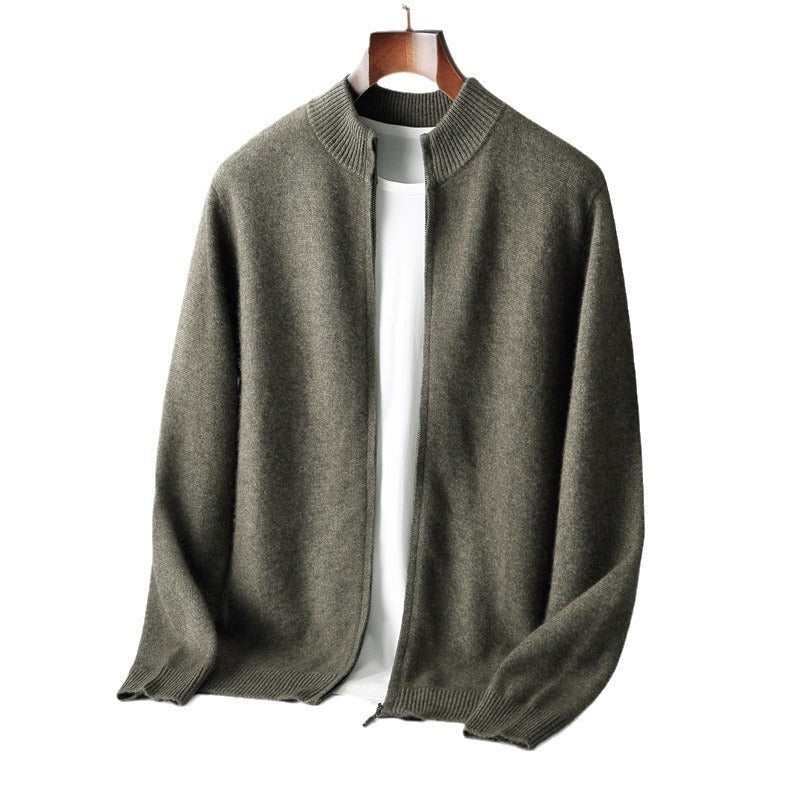 Cappotto cardigan in cashmere con collo alto e doppio filo di lana lavorata a maglia pura