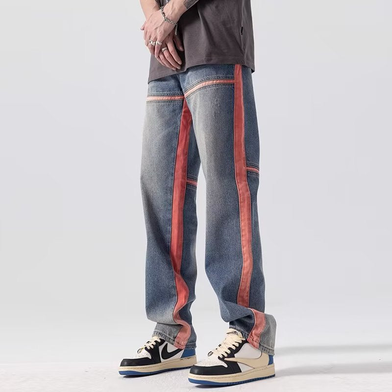 Men's Trendy Stitching Vertical Stripes Jeans