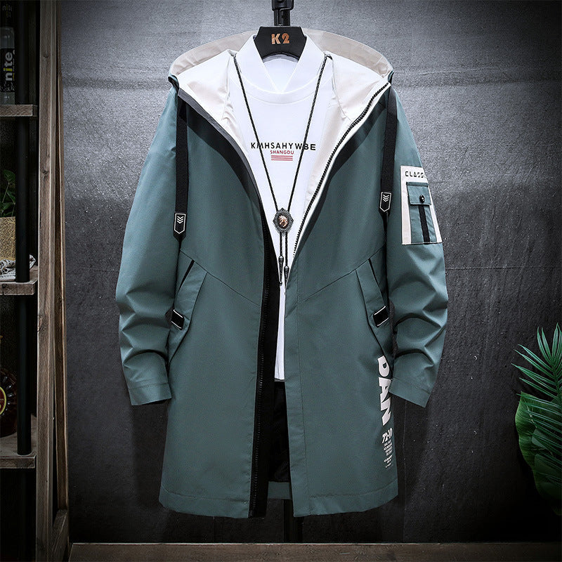 Mid-length Windbreaker Hooded Casual Jacket