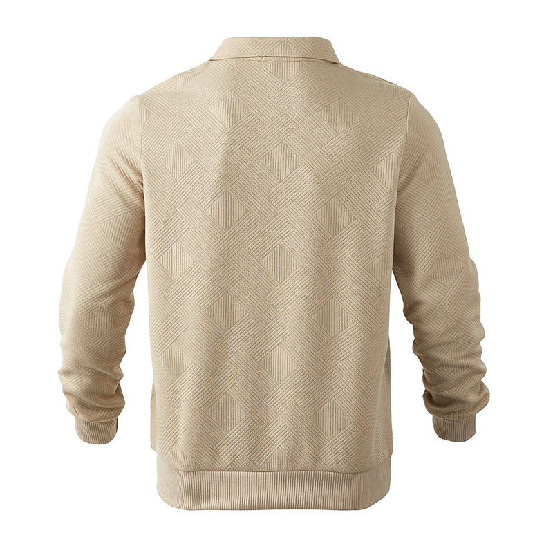 Men's Lapel Jacquard Half Cardigan Sweater