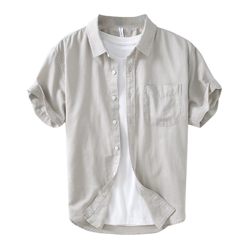 Men's Cotton And Linen Square Collar Casual Short-sleeved Shirt