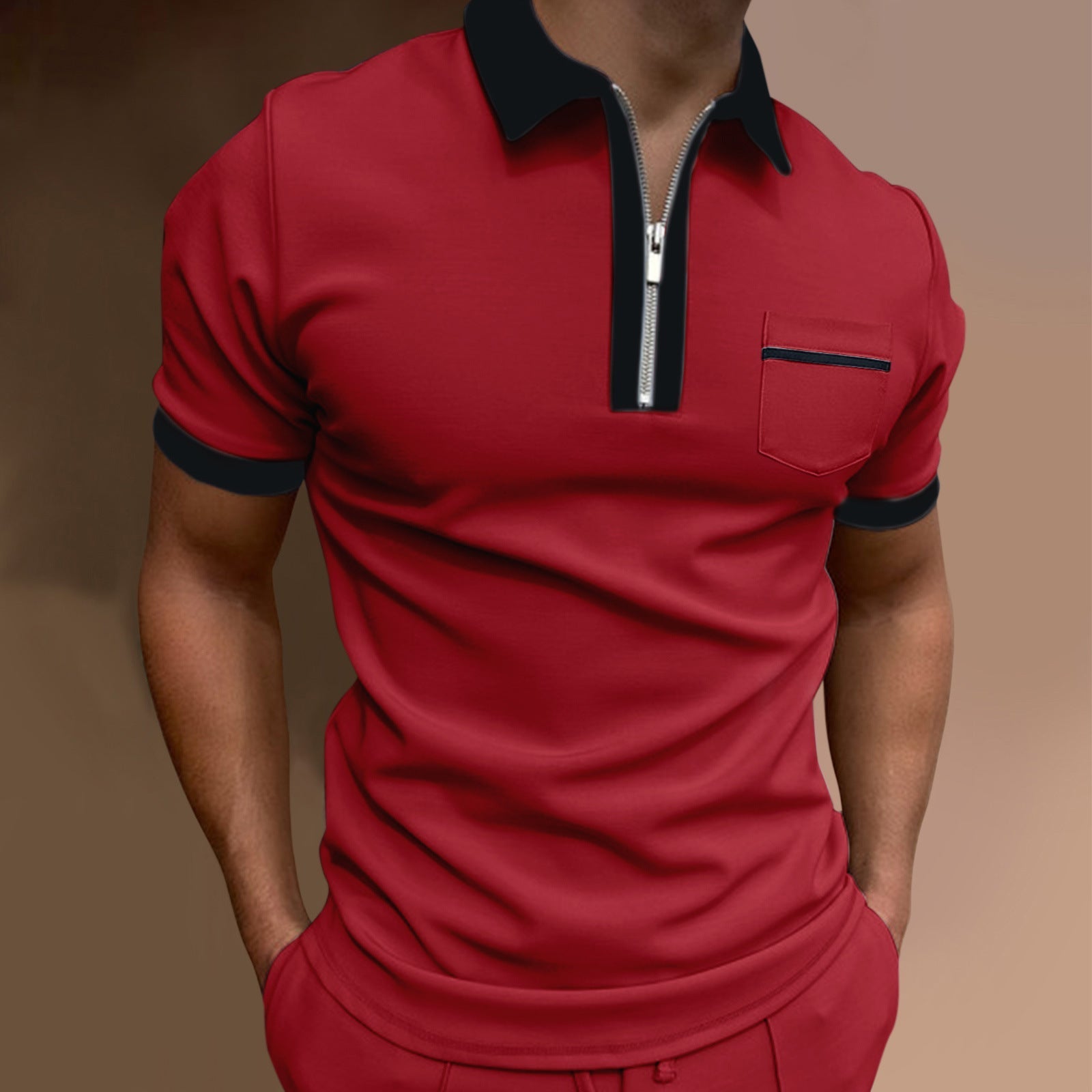 Men's Lapel Slim Pocket POLO t-Shirt