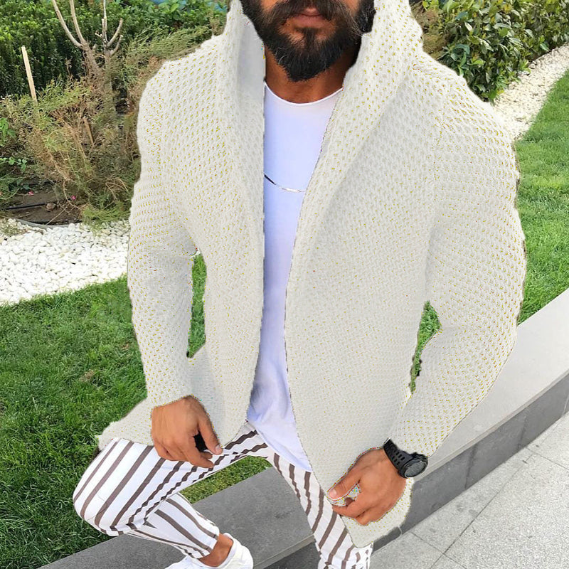 long-sleeved cardigan hooded knitted sweater men