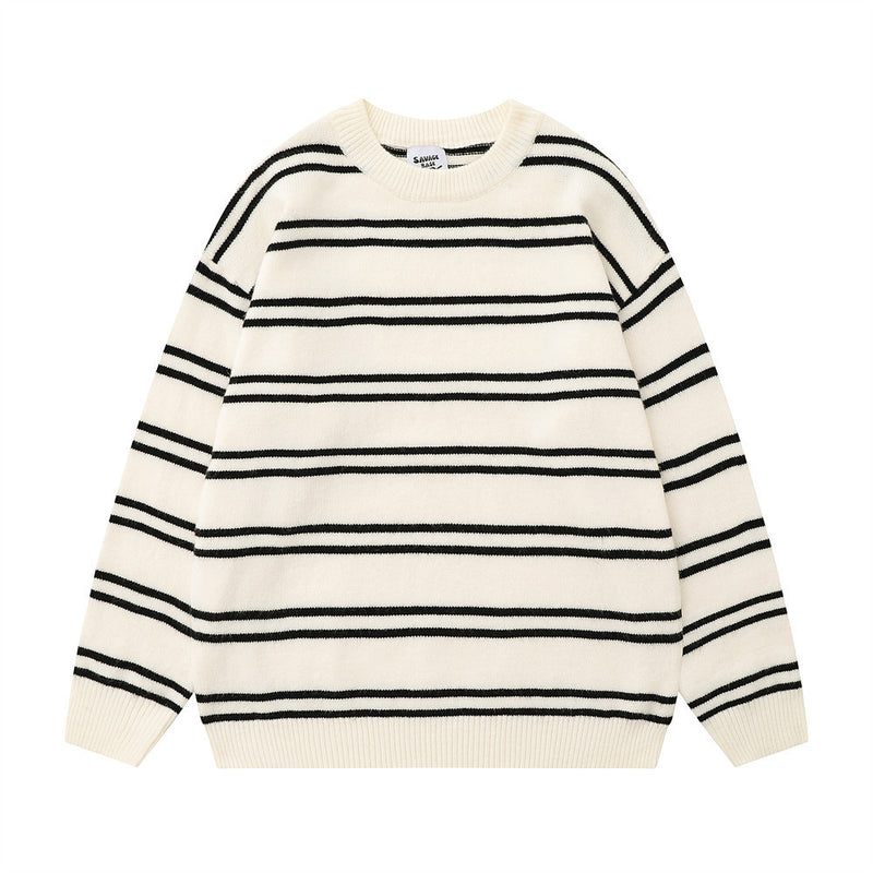 Men's Loose Striped Round Neck Knitted Sweater