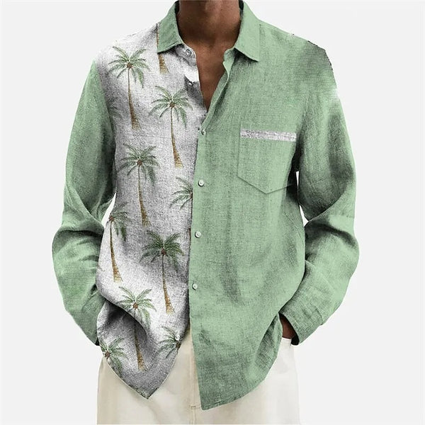 Camisa informal con cuello alto y estampado de árboles para hombre