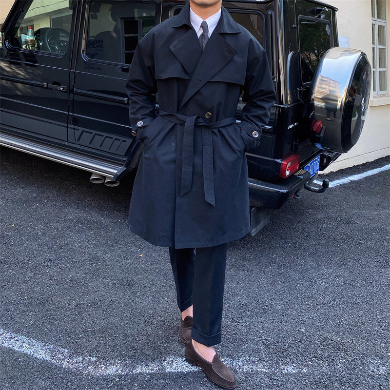 Mid-length Trench Coat With Double-breasted Lapels