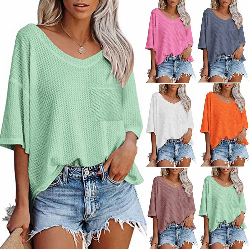 V-neck Shirts Women Summer Short Sleeve Top