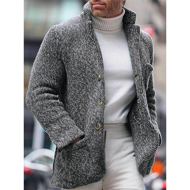 Autumn And Winter  Men's Knitted Cardigan Stand Collar Coat