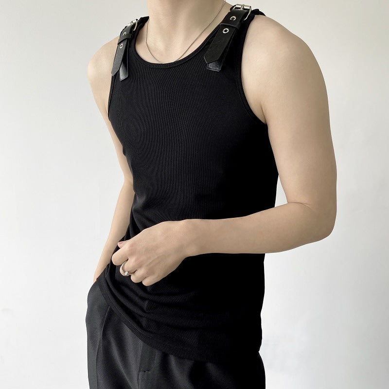 Summer Leather Shoulder Strap Design Men's Vest