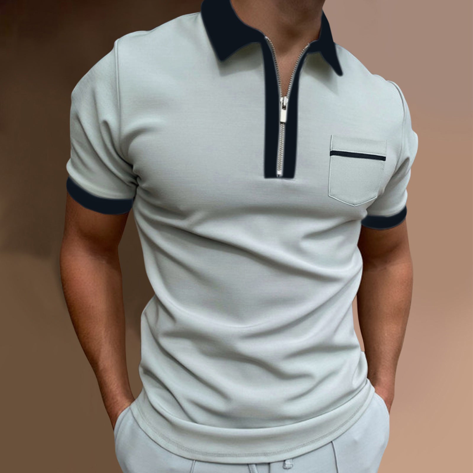 Men's Lapel Slim Pocket POLO t-Shirt