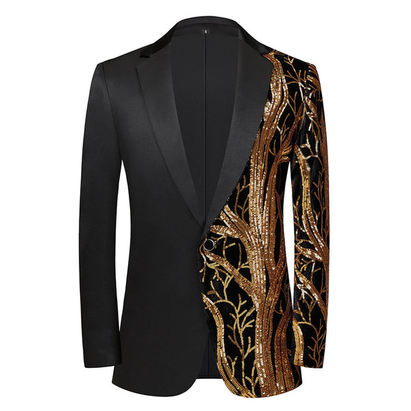 Men's Patchwork Gold Leaf Sequined Suit Jacket