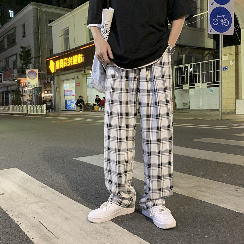 Men's Casual Loose Straight Plaid Pants