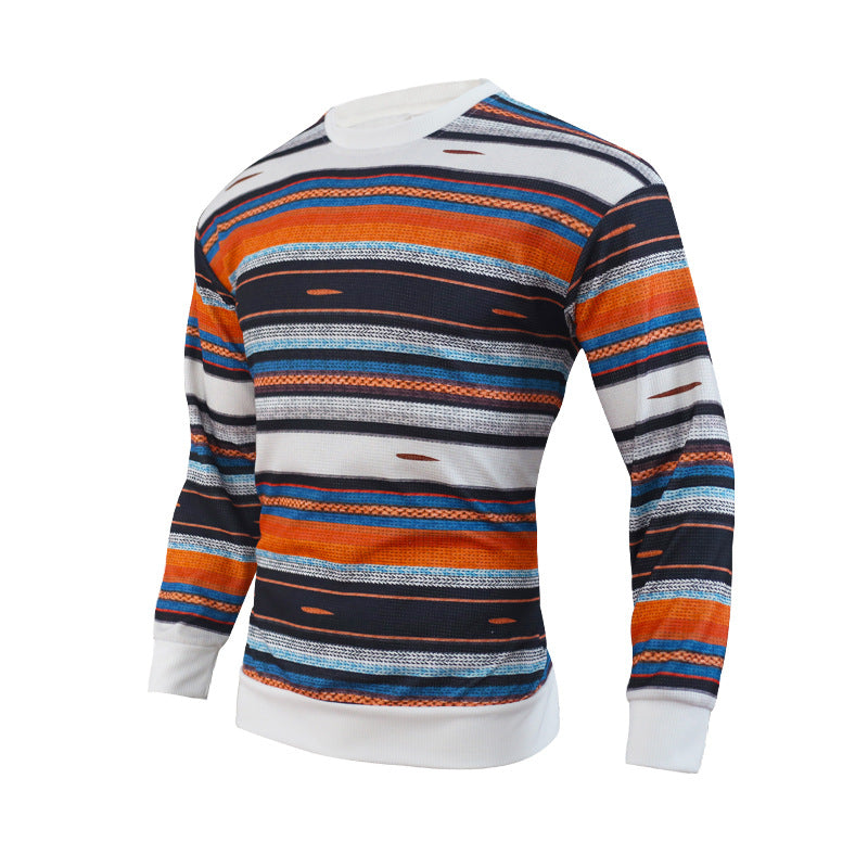 Men's Waffle Stripe Versatile Casual Bottomed Sweater