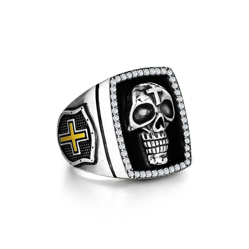 Sterling Silver Cross Skull Rings for Men