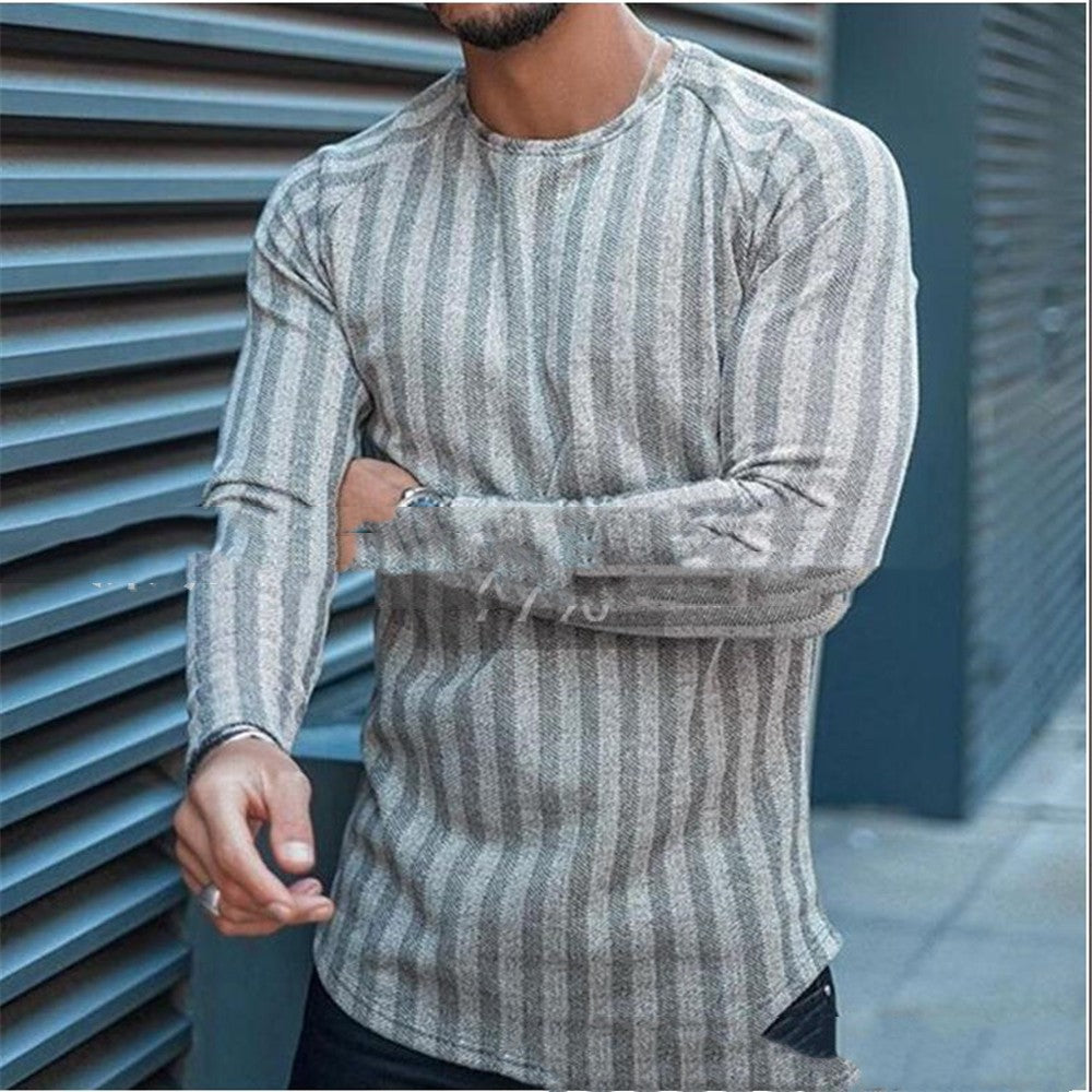 Men's Round Neck Striped Bottom Shirt