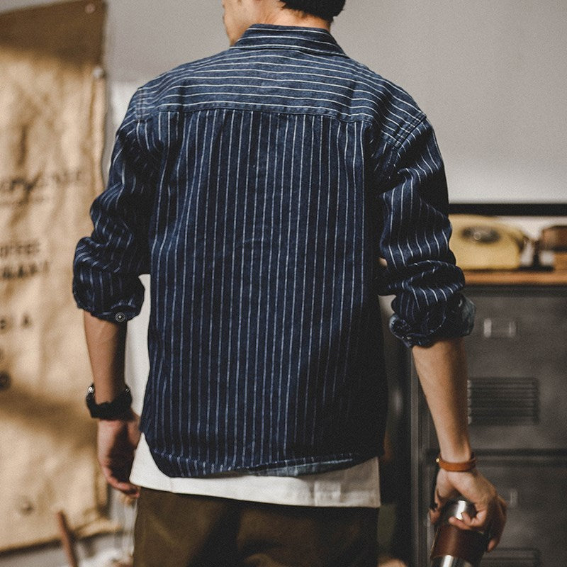 American-style Heavy Striped Denim Shirt