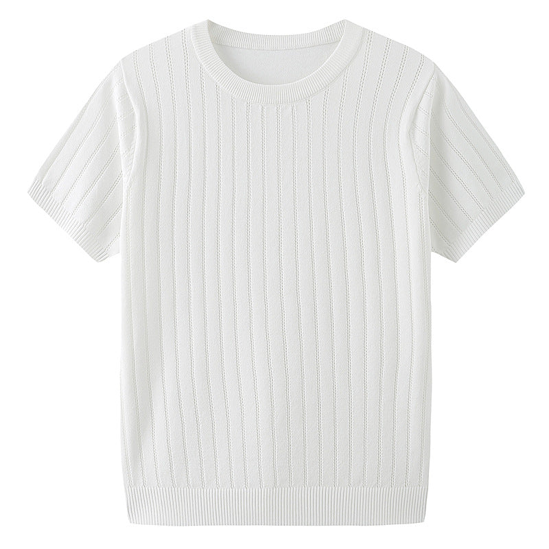 Hollow-out Half-sleeved Ice Silk Crew Neck T-shirt