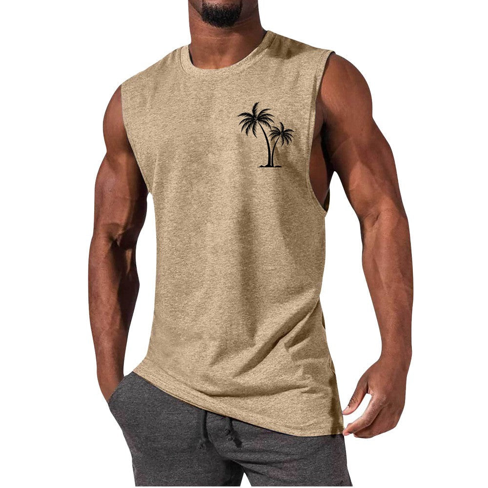 Coconut Tree Embroidery Vest Beach Tank Tops