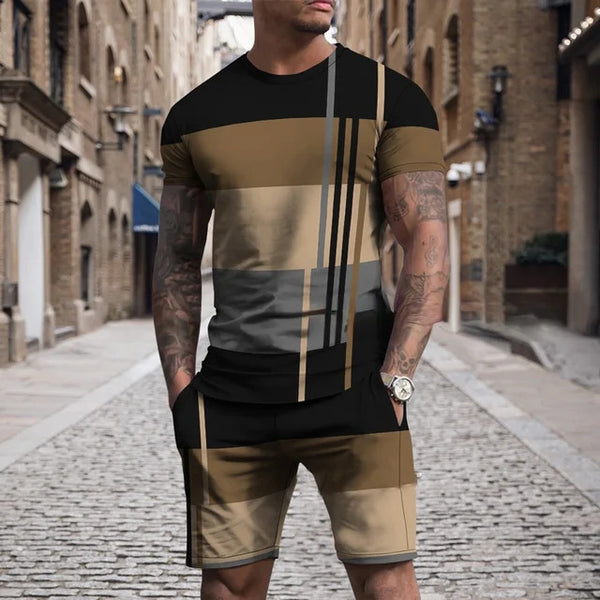 Short Sleeve Round Neck Casual Multicolor Sportswear summer Suit men